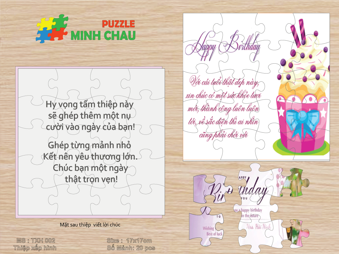 Thiệp xếp hình 17x17cm - 20 mảnh ghép 02 (mẫu sẵn)